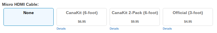 CanaKit Micro HDMI Cable Menu
